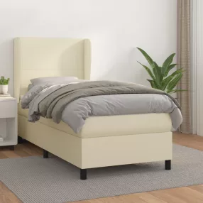   vidaXL krémszínű műbőr rugós ágy matraccal 90 x 200 cm