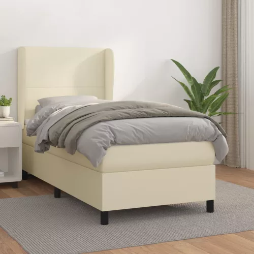 vidaXL krémszínű műbőr rugós ágy matraccal 90 x 200 cm