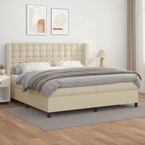   vidaXL krémszínű műbőr rugós ágy matraccal 200 x 200 cm