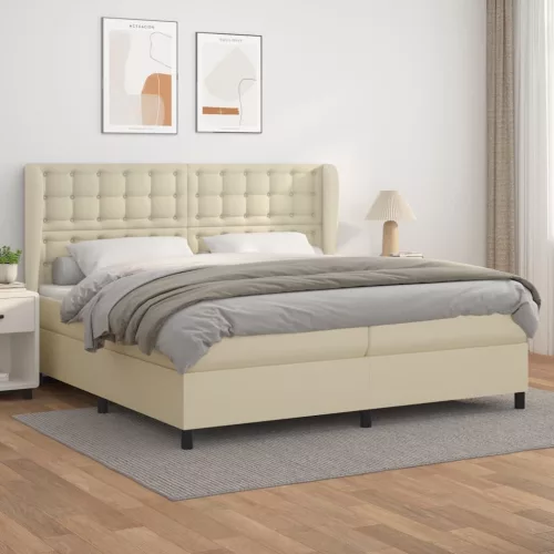 vidaXL krémszínű műbőr rugós ágy matraccal 200 x 200 cm