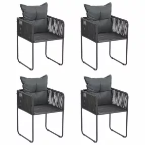 4 db fekete polyrattan kültéri szék párnával
