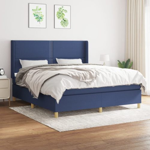 kék szövet rugós ágy matraccal 160 x 200 cm