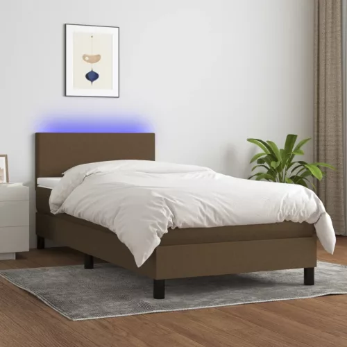 vidaXL barna szövet rugós és LED-es ágy matraccal 90x190 cm