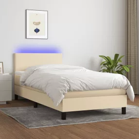   krémszínű szövet rugós és LED-es ágy matraccal 90x190 cm
