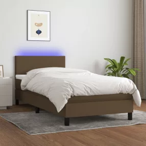   vidaXL barna szövet rugós és LED-es ágy matraccal 90x200 cm
