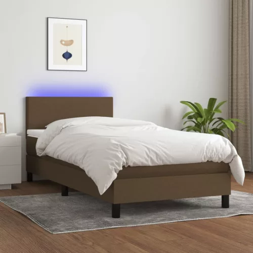 vidaXL barna szövet rugós és LED-es ágy matraccal 90x200 cm