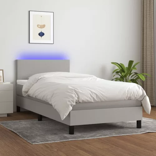 világosszürke szövet rugós és LED-es ágy matraccal 100x200 cm