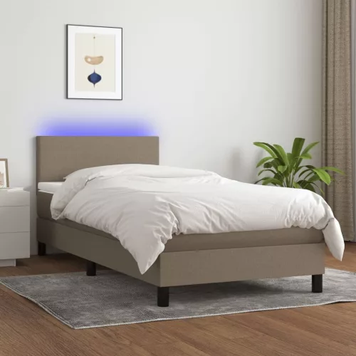 tópszínű szövet rugós és LED-es ágy matraccal 100x200 cm
