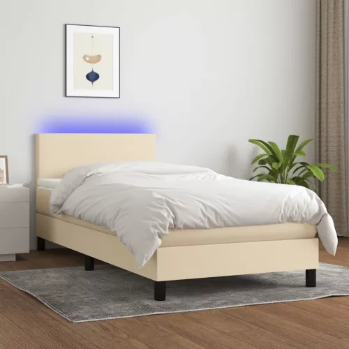 krémszínű szövet rugós és LED-es ágy matraccal 100x200 cm