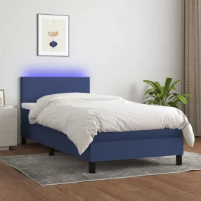 kék szövet rugós és LED-es ágy matraccal 100x200 cm