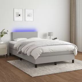   világosszürke szövet rugós és LED-es ágy matraccal 120 x 200 cm