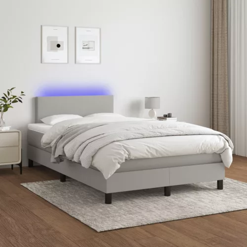 világosszürke szövet rugós és LED-es ágy matraccal 120 x 200 cm
