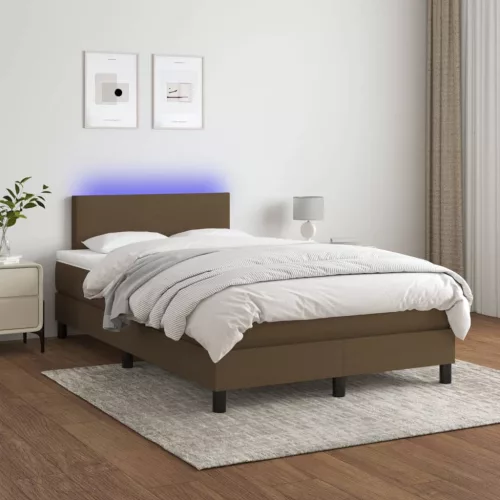 vidaXL barna szövet rugós és LED-es ágy matraccal 120 x 200 cm