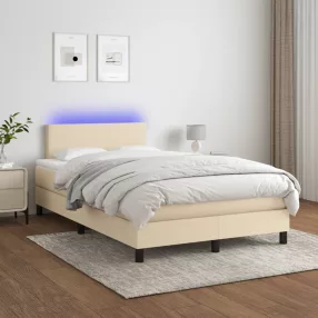   krémszínű szövet rugós és LED-es ágy matraccal 120 x 200 cm