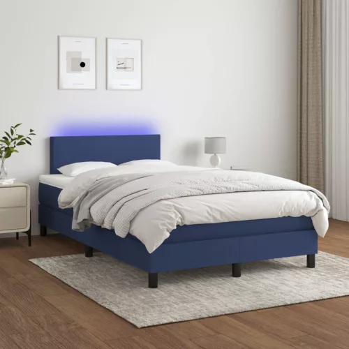 kék szövet rugós és LED-es ágy matraccal 120 x 200 cm