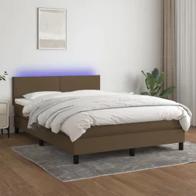   vidaXL barna szövet rugós és LED-es ágy matraccal 140x190 cm