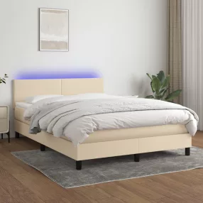   vidaXL krémszínű szövet rugós és LED-es ágy matraccal 140x200 cm