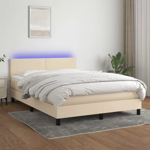 vidaXL krémszínű szövet rugós és LED-es ágy matraccal 140x200 cm