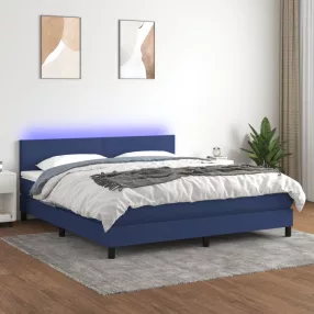 kék szövet rugós és LED-es ágy matraccal 160x200 cm