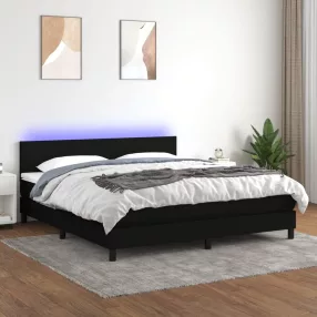 fekete szövet rugós és LED-es ágy matraccal 180 x 200 cm