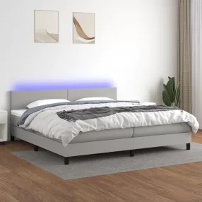   világosszürke szövet rugós és LED-es ágy matraccal 200x200 cm