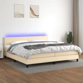   krémszínű szövet rugós és LED-es ágy matraccal 200 x 200 cm