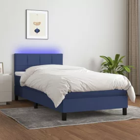   vidaXL kék szövet rugós és LED-es ágy matraccal 90x200 cm