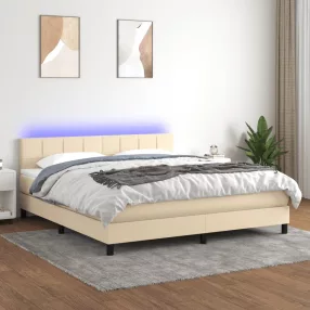   vidaXL krémszínű szövet rugós és LED-es ágy matraccal 160x200 cm