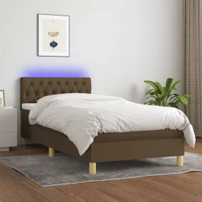   vidaXL barna szövet rugós és LED-es ágy matraccal 90x200 cm