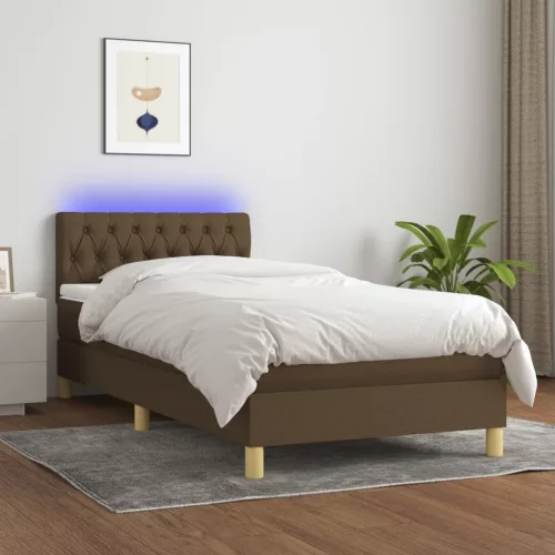 vidaXL barna szövet rugós és LED-es ágy matraccal 90x200 cm