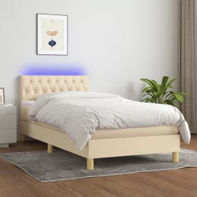   vidaXL krémszínű szövet rugós és LED-es ágy matraccal 90x200 cm