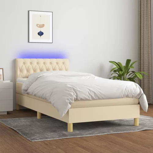 vidaXL krémszínű szövet rugós és LED-es ágy matraccal 90x200 cm