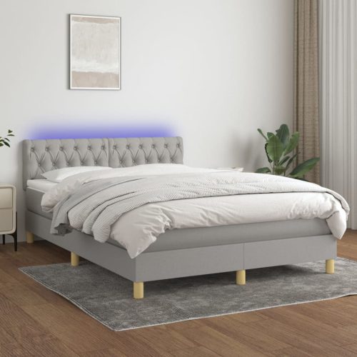 világosszürke szövet rugós és LED-es ágy matraccal 140x200 cm