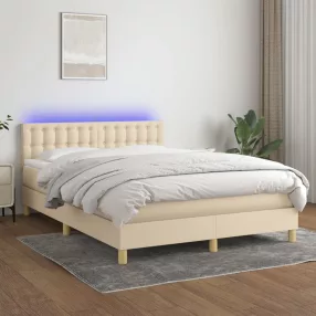   vidaXL krémszínű szövet rugós és LED-es ágy matraccal 140x190cm 