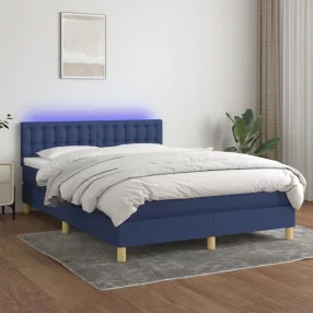   vidaXL kék szövet rugós és LED-es ágy matraccal 140x190 cm 