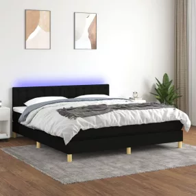 fekete szövet rugós és LED-es ágy matraccal 180 x 200 cm