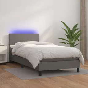   szürke műbőr rugós ágy matraccal és LED-del 80 x 200 cm