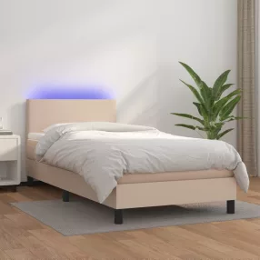   cappuccino színű műbőr rugós ágy matraccal és LED-del 80x200 cm