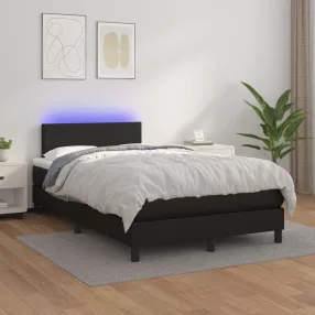 fekete műbőr rugós ágy matraccal és LED-del 120x200 cm