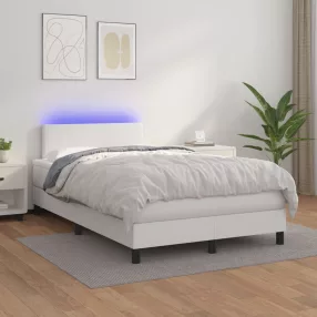 fehér műbőr rugós ágy matraccal és LED-del 120x200 cm