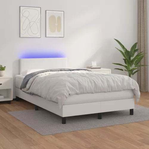 fehér műbőr rugós ágy matraccal és LED-del 120x200 cm