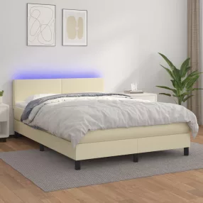   vidaXL krémszínű műbőr rugós ágy matraccal és LED-del 140x190 cm