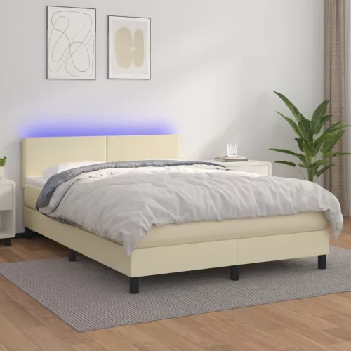 vidaXL krémszínű műbőr rugós ágy matraccal és LED-del 140x190 cm