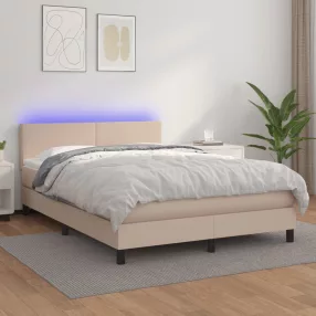   vidaXL cappuccino színű műbőr rugós ágy matraccal és LED-del 140x190cm