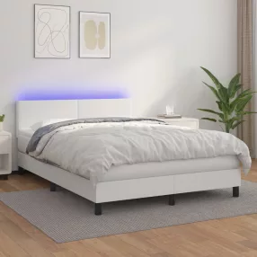 fehér műbőr rugós ágy matraccal és LED-del 140x200 cm