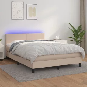   vidaXL cappuccino színű műbőr rugós ágy matraccal és LED-del 140x200cm