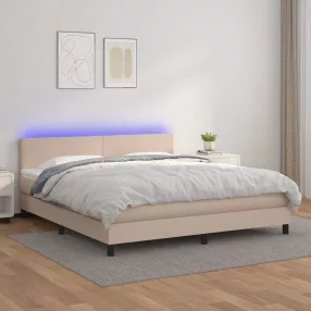   vidaXL cappuccino színű műbőr rugós ágy matraccal és LED-del 180x200cm