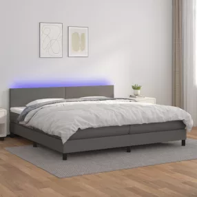 szürke műbőr rugós ágy matraccal és LED-del 200x200 cm