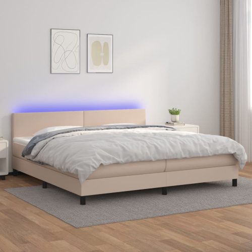  cappuccino színű műbőr rugós ágy matraccal és LED-del 200x200cm