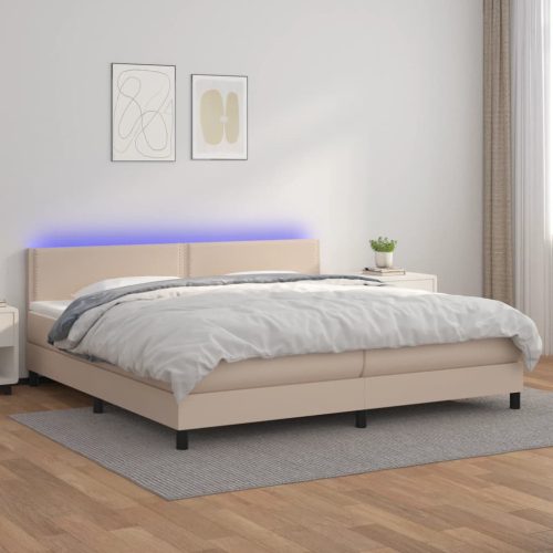  cappuccino színű műbőr rugós ágy matraccal és LED-del 200x200cm